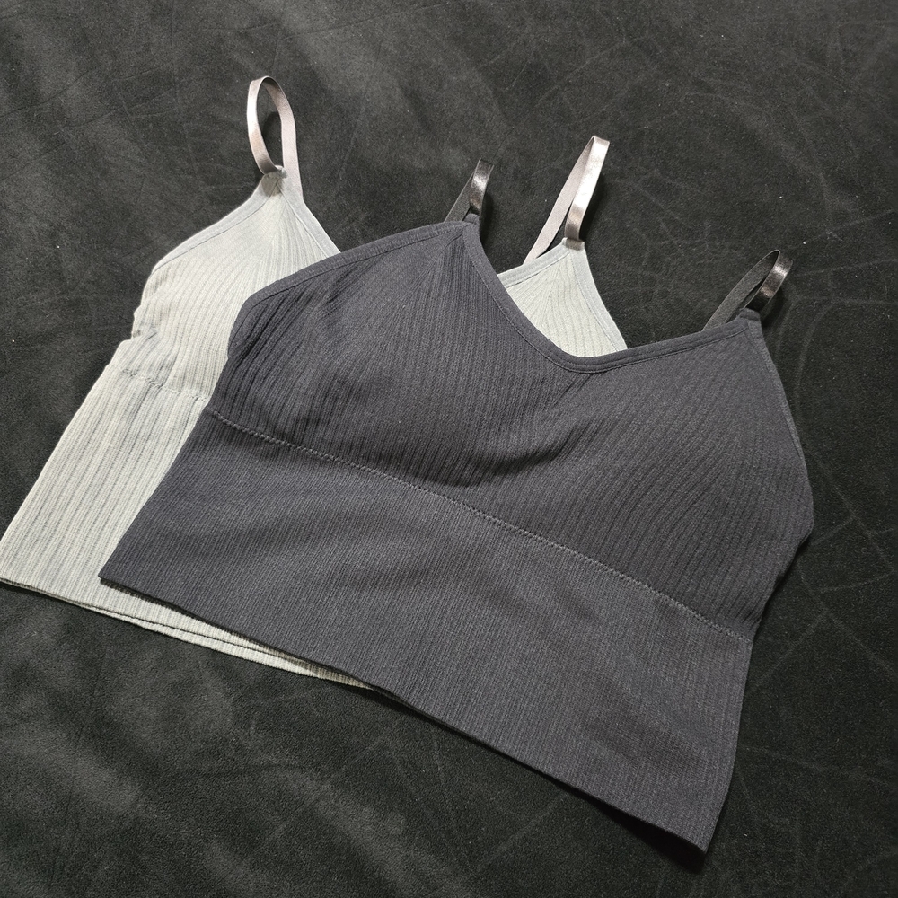 Set of Two Ribbed Bralettes in Black and Grey - LG